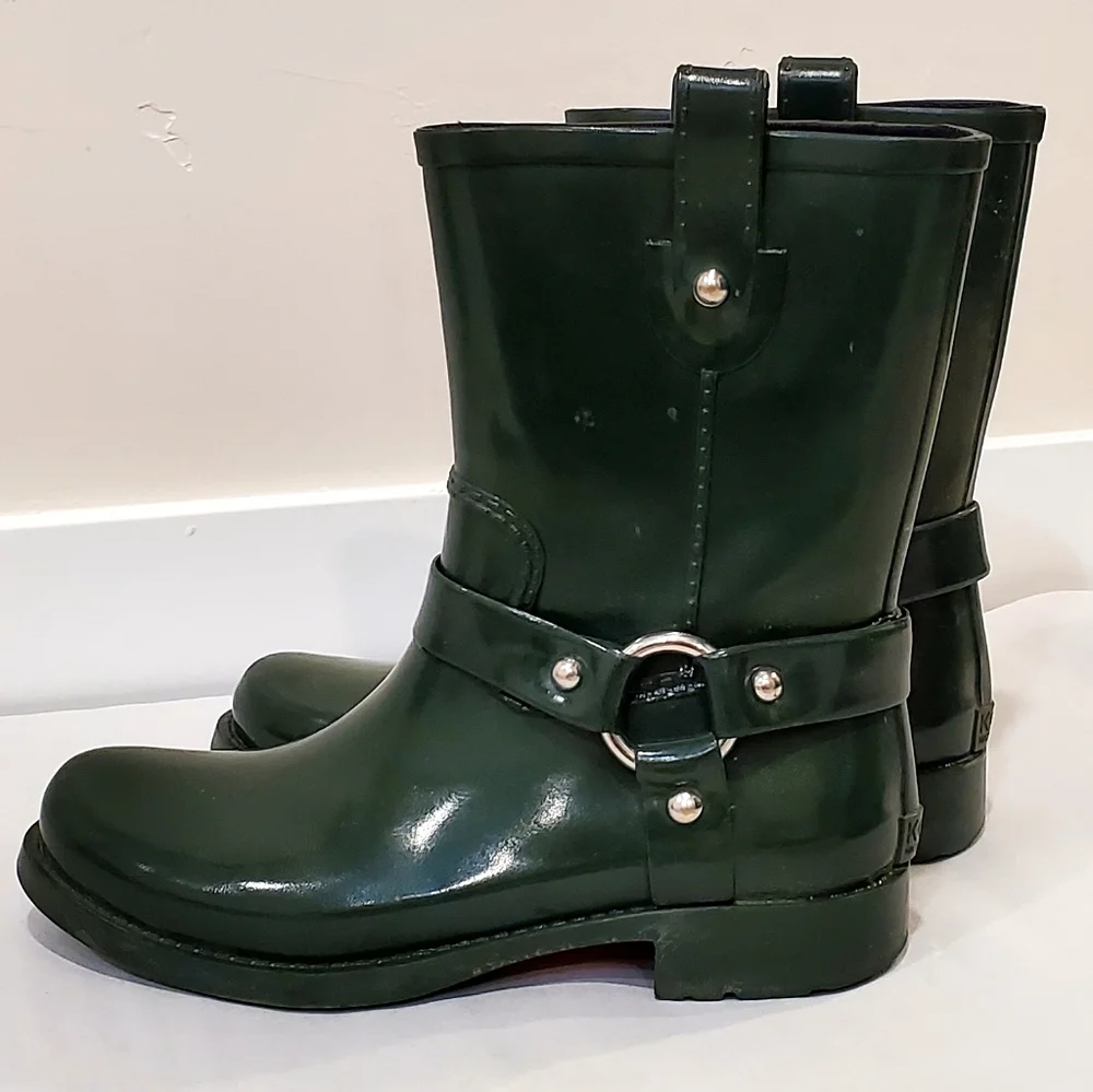 Michael Kors Forest Green Stormy Short Rain Boots, Wms 9, Good Cond.
